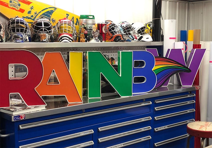 Colorful outdoor signage made for Rainbow Ceramics